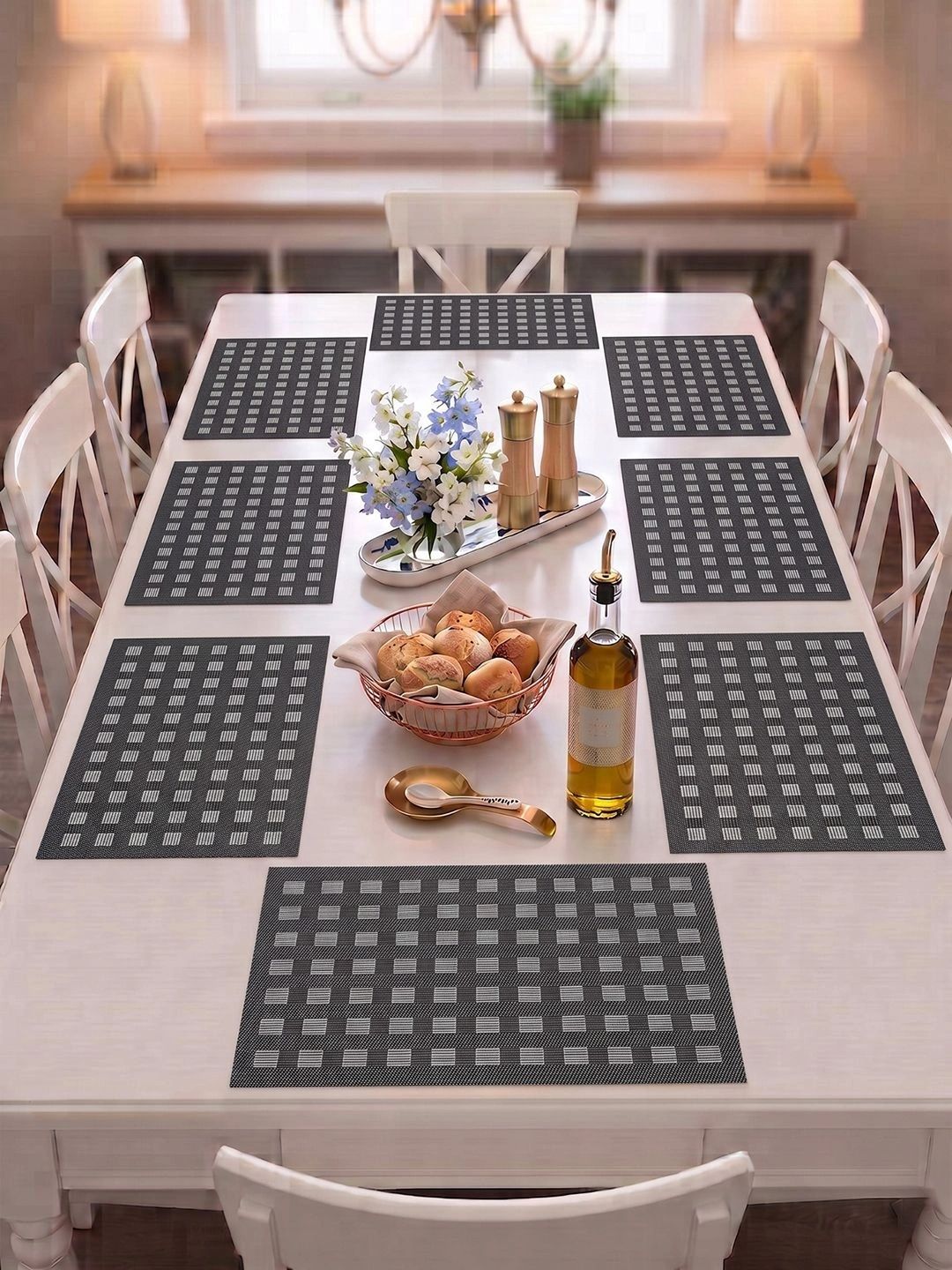 Myntra Elegant Homes 8-Pcs Black Printed Rectangle Table Placemats-picture-15