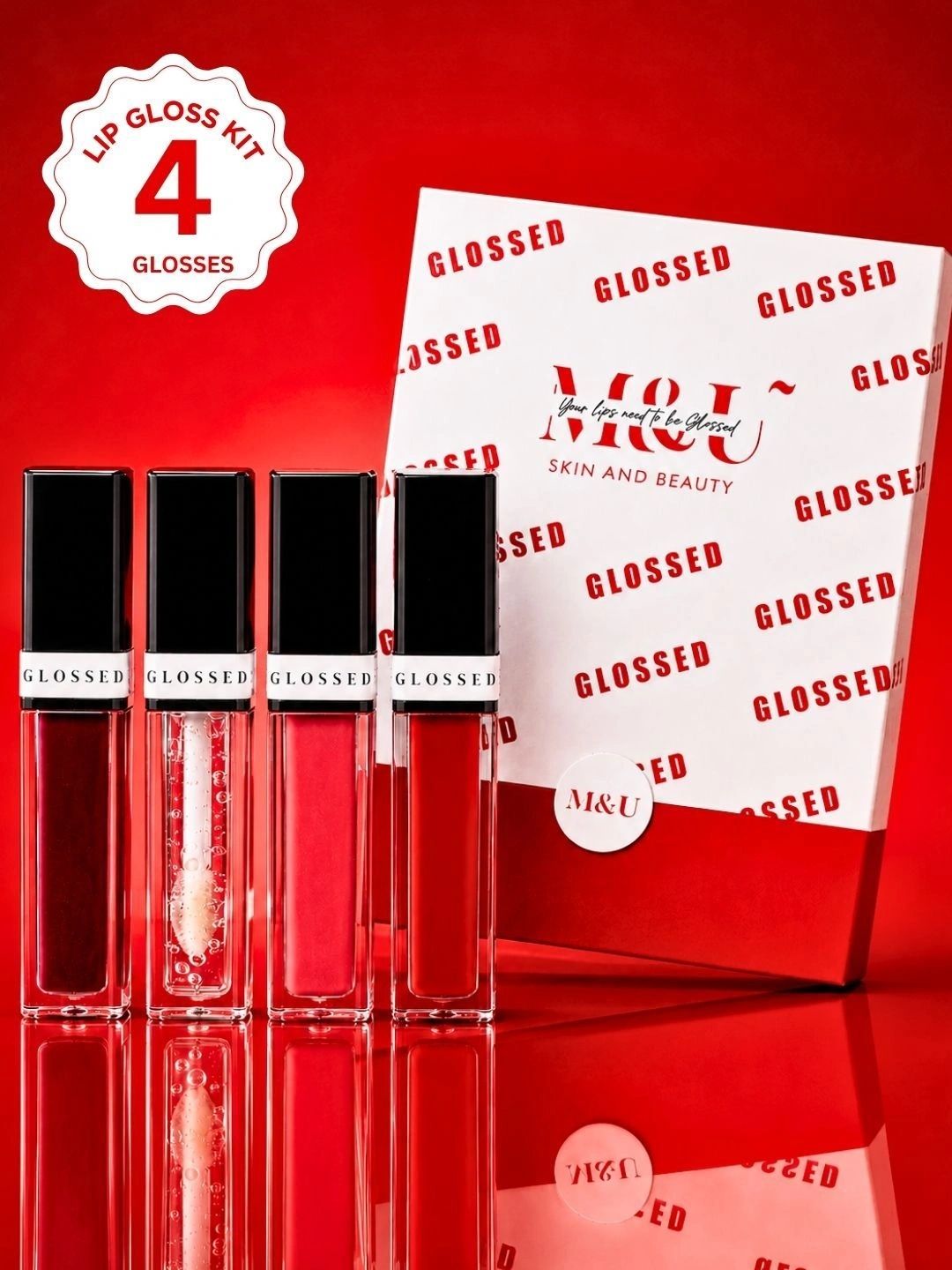 M&U Set Of 4 High Shine Lip Gloss with Vitamin E - 4 ml Each - Crystal, Divine, Wine-image-7