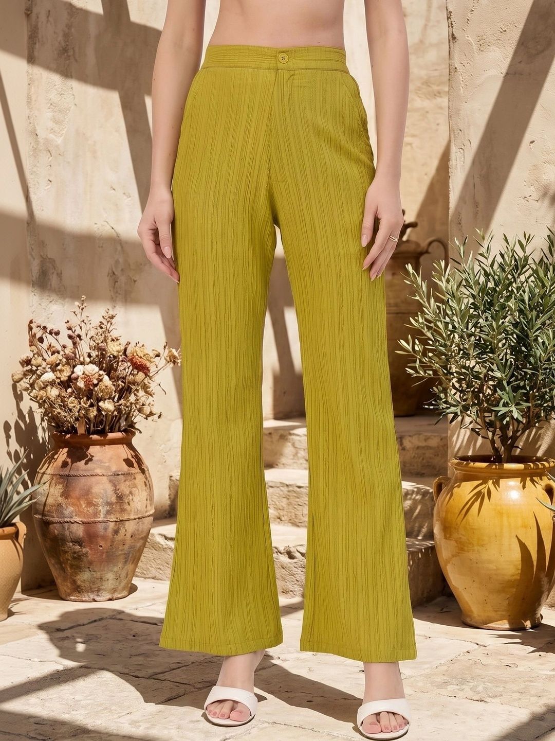 aayu Women Textured High-Rise Pleated Trousers-picture-32