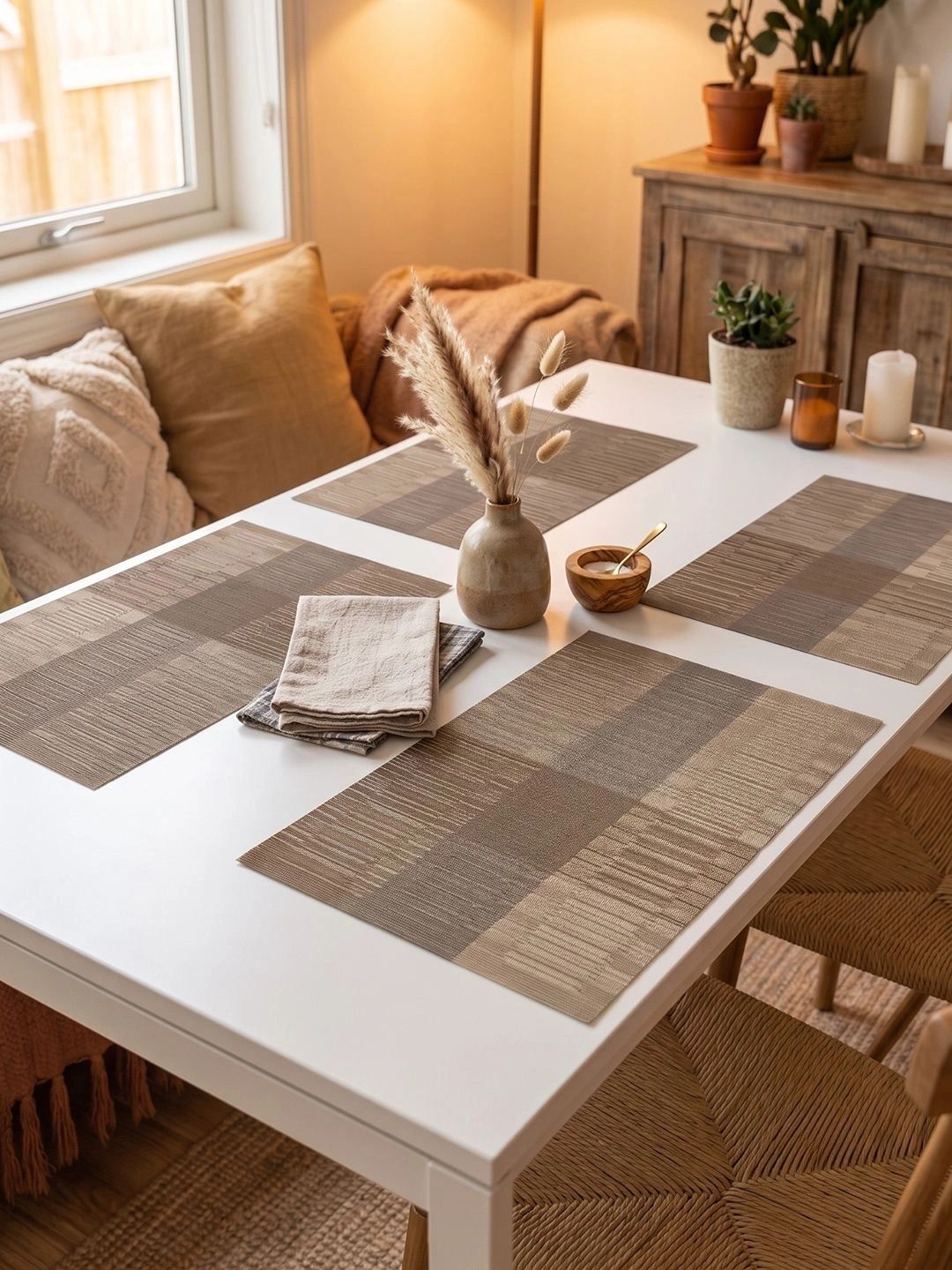 Myntra Elegant Homes 4-Pcs Beige Rectangle Table Placemats-picture-16