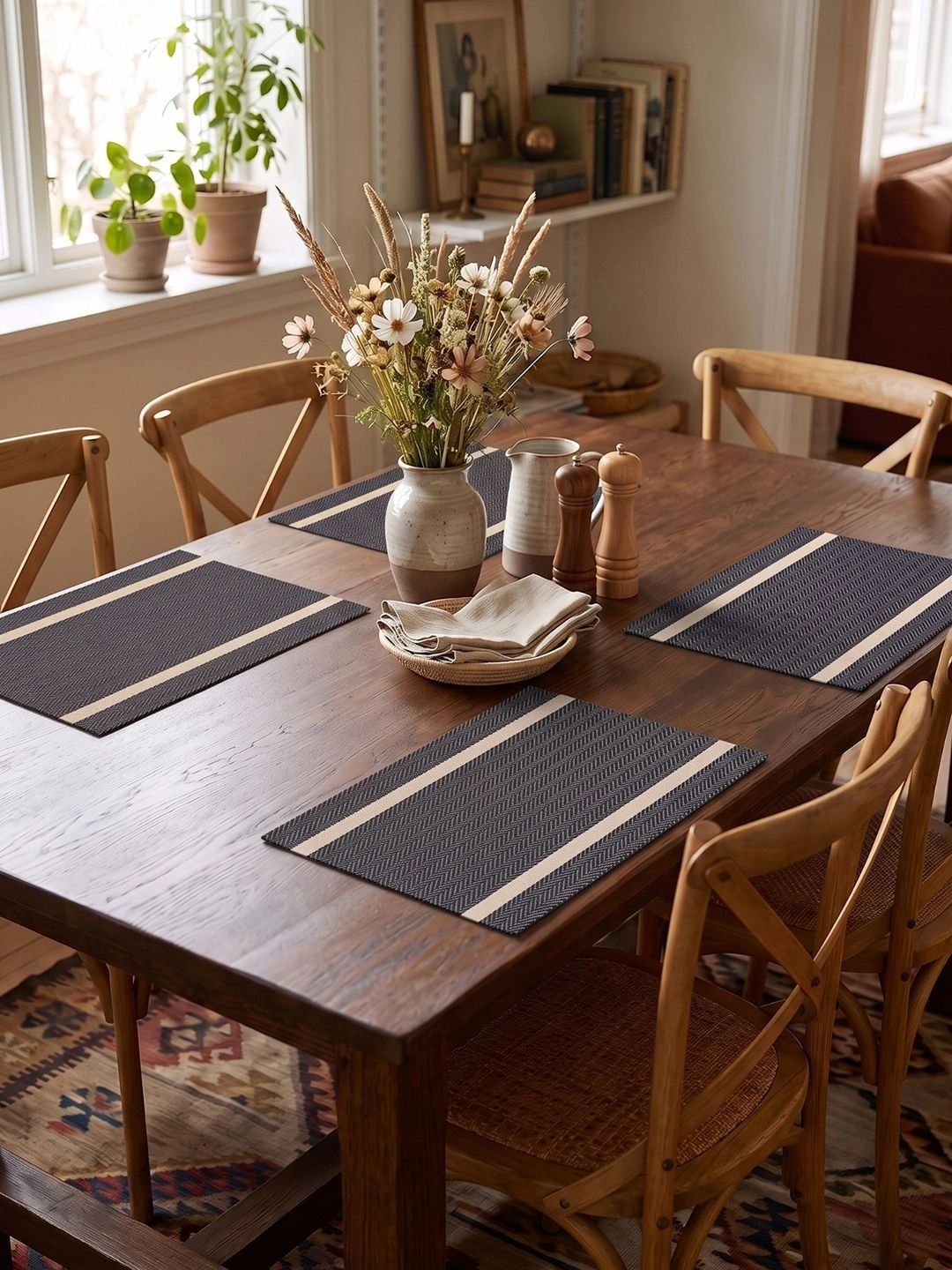 Myntra Elegant Homes 4-Pcs Black Printed Rectangle Table Placemats-picture-48