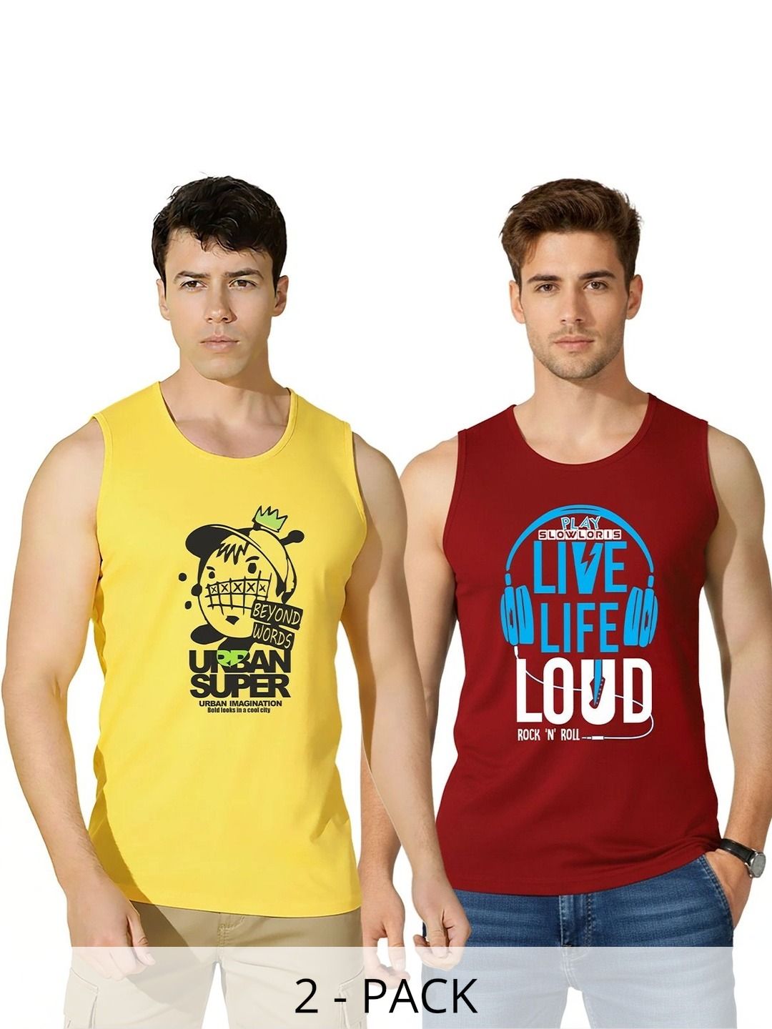 SLOWLORIS Pack of 2 Printed Cotton Gym Vest-picture-37