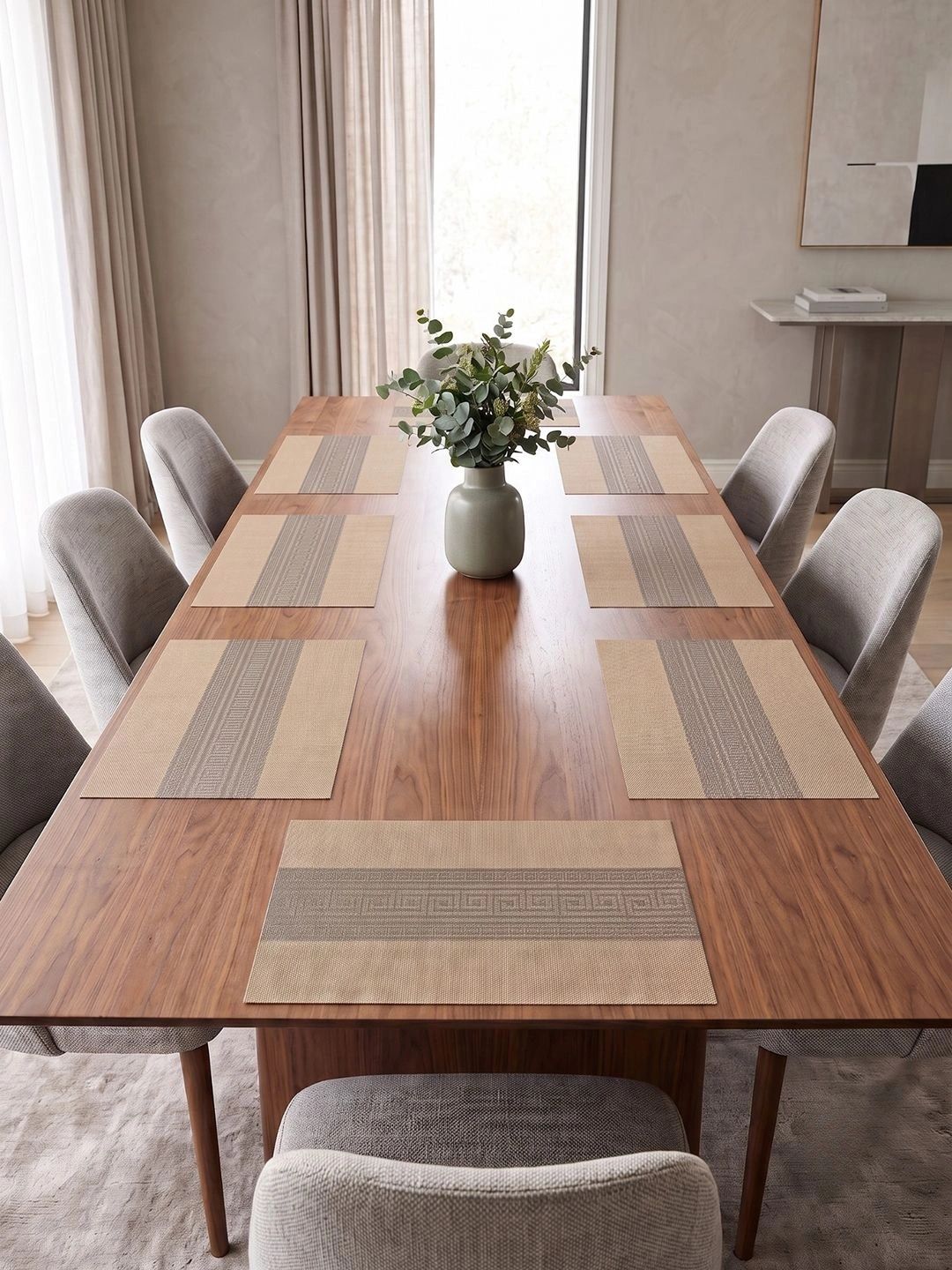 Myntra Elegant Homes 8-Pcs Beige Striped Rectangle Table Placemats-picture-22