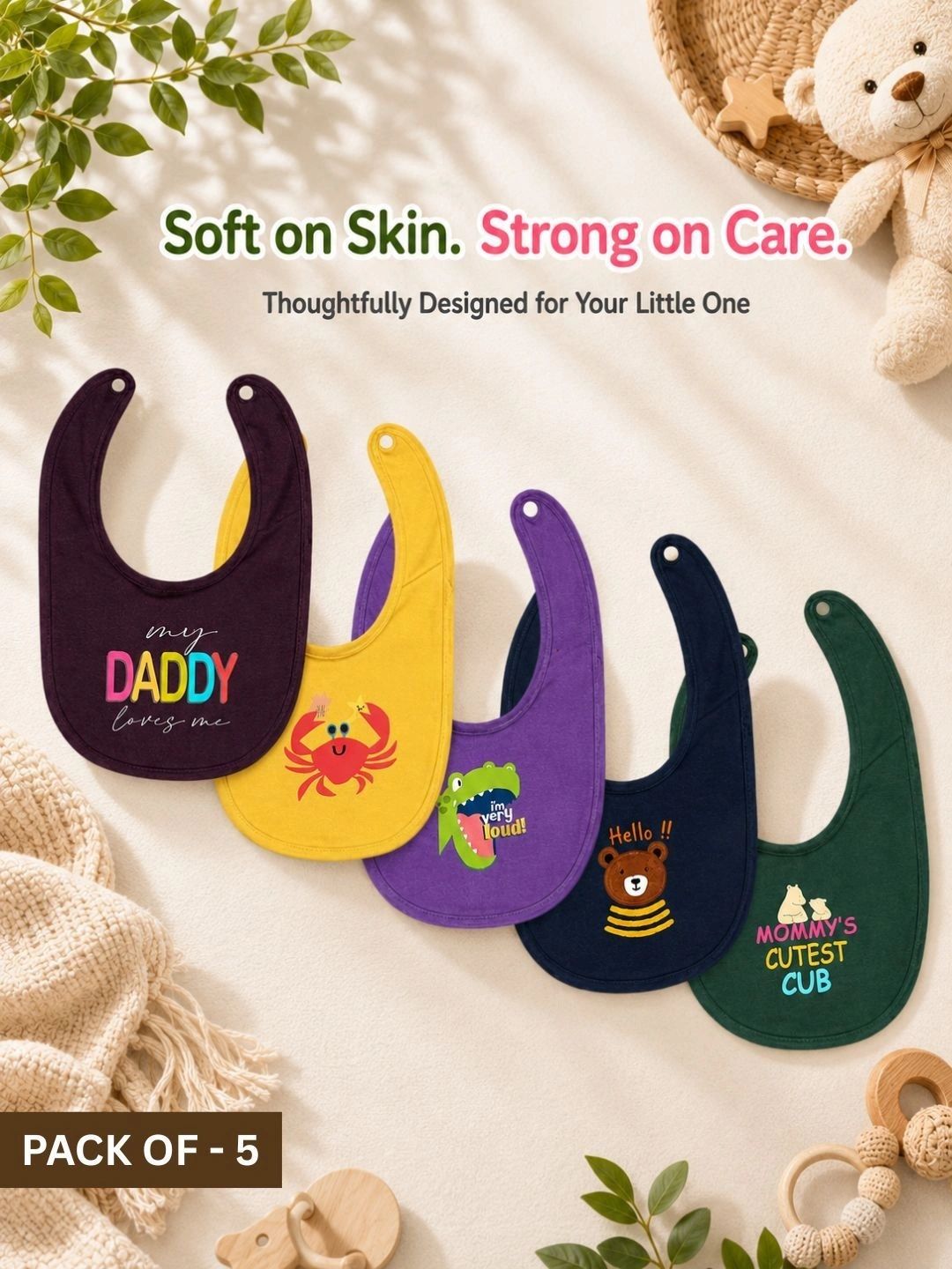Rigo Infants Pack of 5 Printed Cotton Reusable Feeding Bibs-picture-51