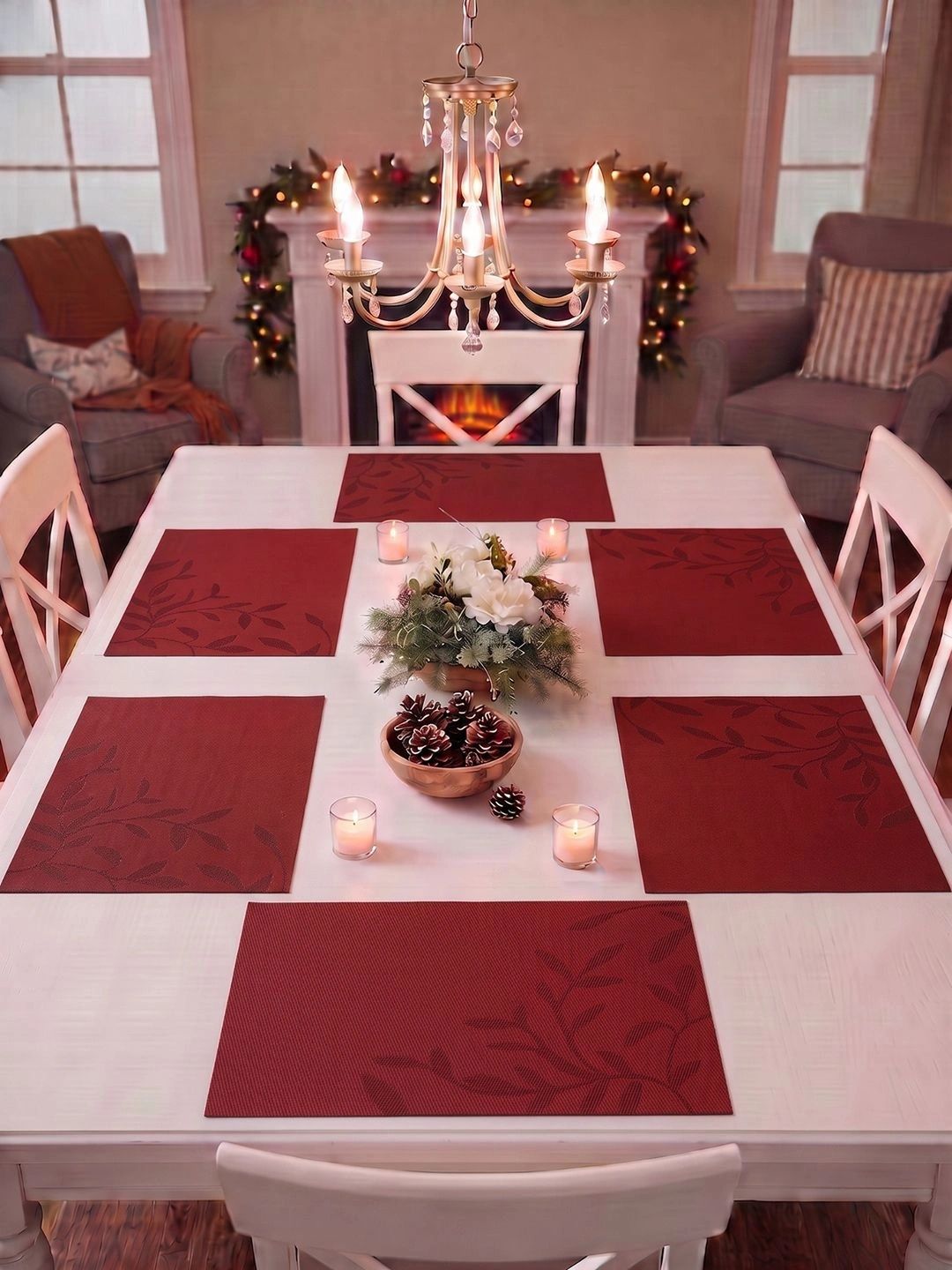 Myntra Elegant Homes 8-Pcs Red Printed Rectangle Table Placemats-picture-34