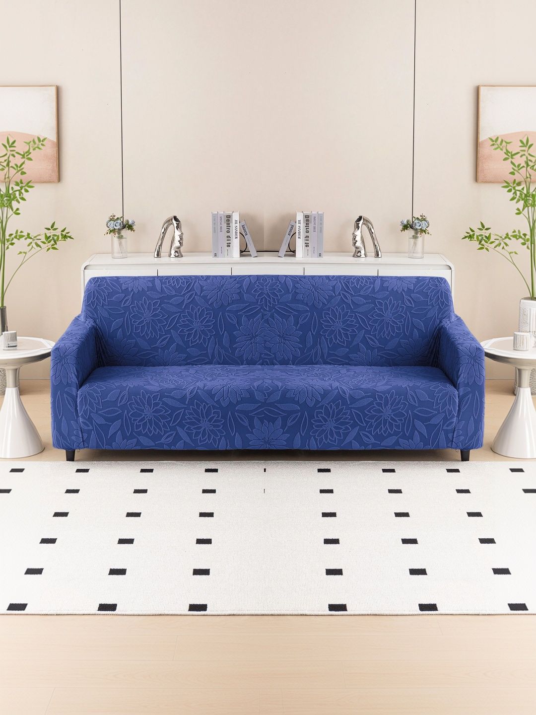 MAGICAL Navy Blue 1 Piece Sofa Cover With Arms-image-29