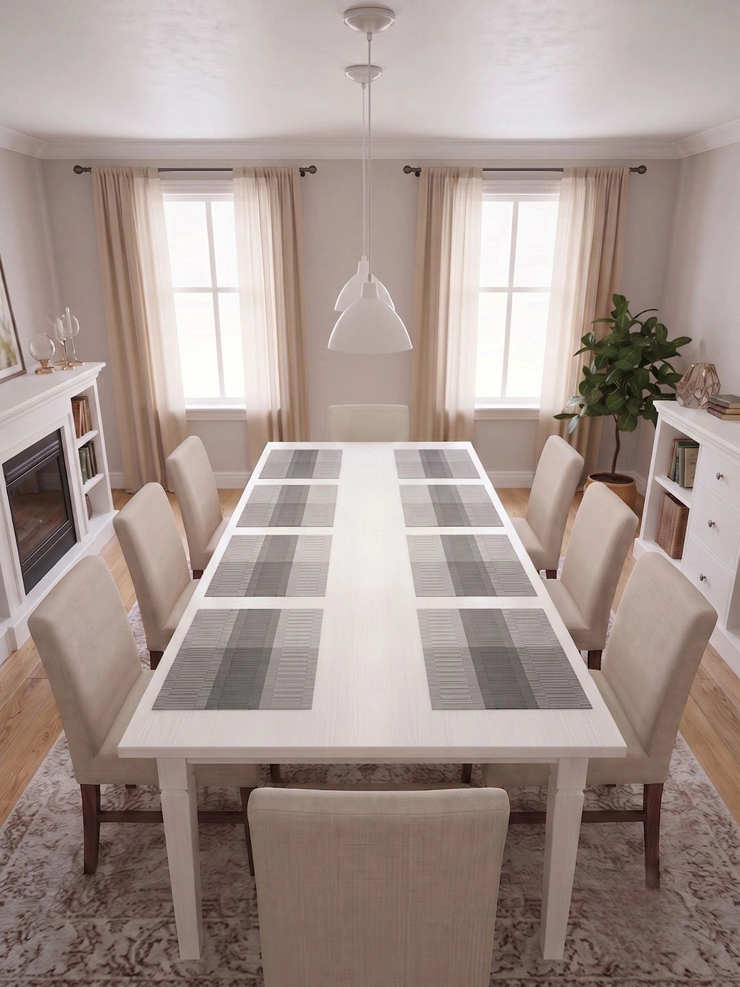 Myntra Elegant Homes 8-Pcs Grey Striped Rectangle Table Placemats-picture-21