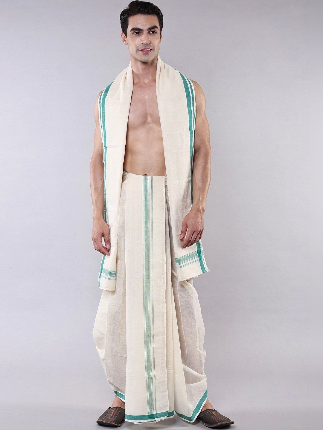 Exotic India Men Striped Cotton Dhoti Dhotis-picture-56