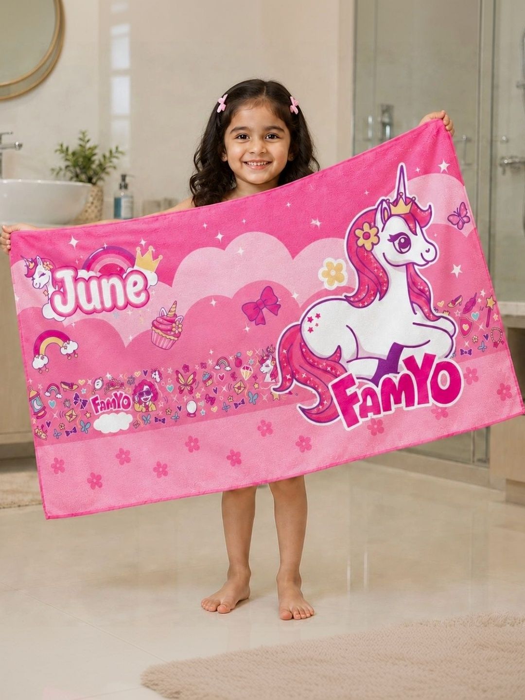 Famyo Pink 1 Printed 210 GSM Bath Towel-picture-52