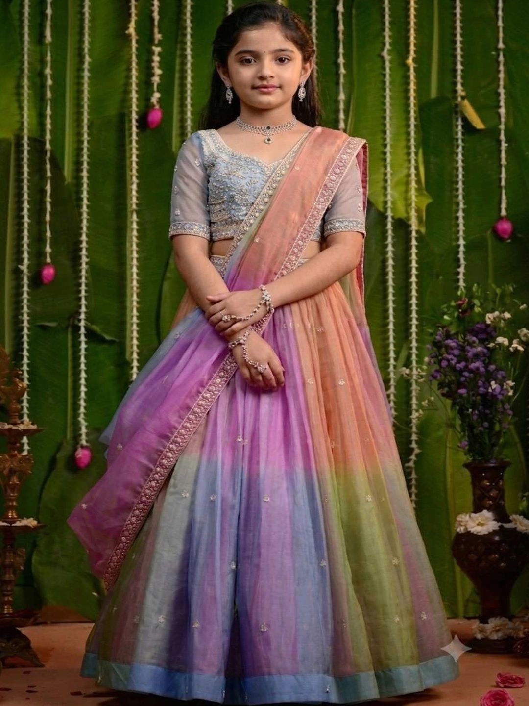 KALINI Girls Embroidered Sequinned Tie and Dye Ready to Wear Lehenga & Blouse With Dupatta-picture-24