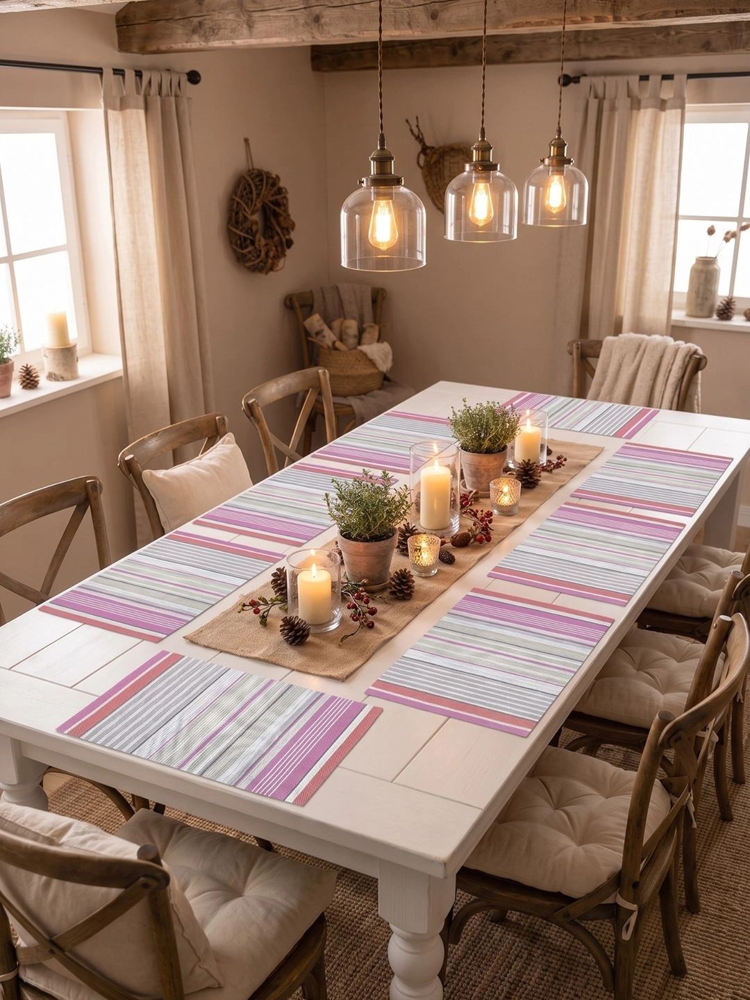 Myntra Elegant Homes 8-Pcs Grey Striped Rectangle Table Placemats-picture-14