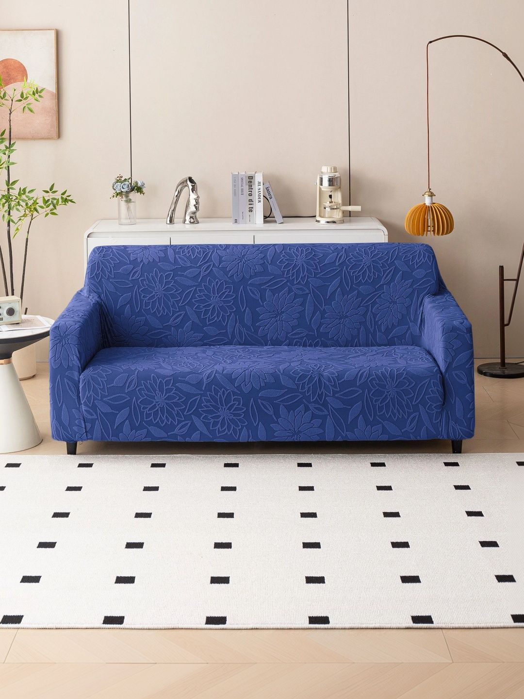 MAGICAL Navy Blue 1 Piece Sofa Cover With Arms-image-31