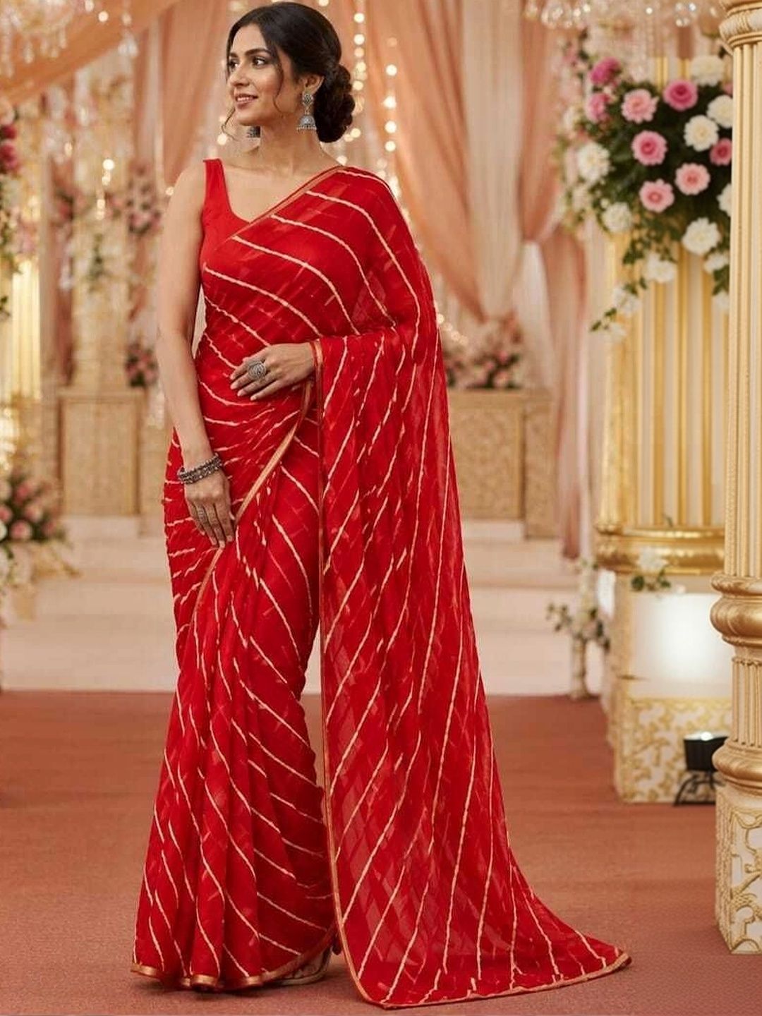 NPG Leheriya Poly Chiffon Leheriya Saree-picture-8