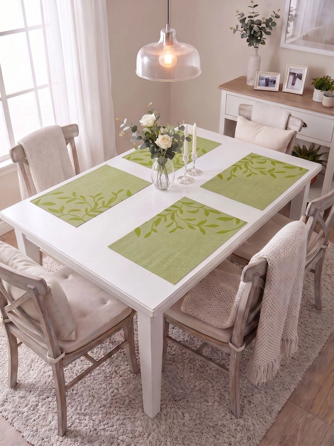 Myntra Elegant Homes 4-Pcs Green Printed Rectangle Table Placemats-picture-11
