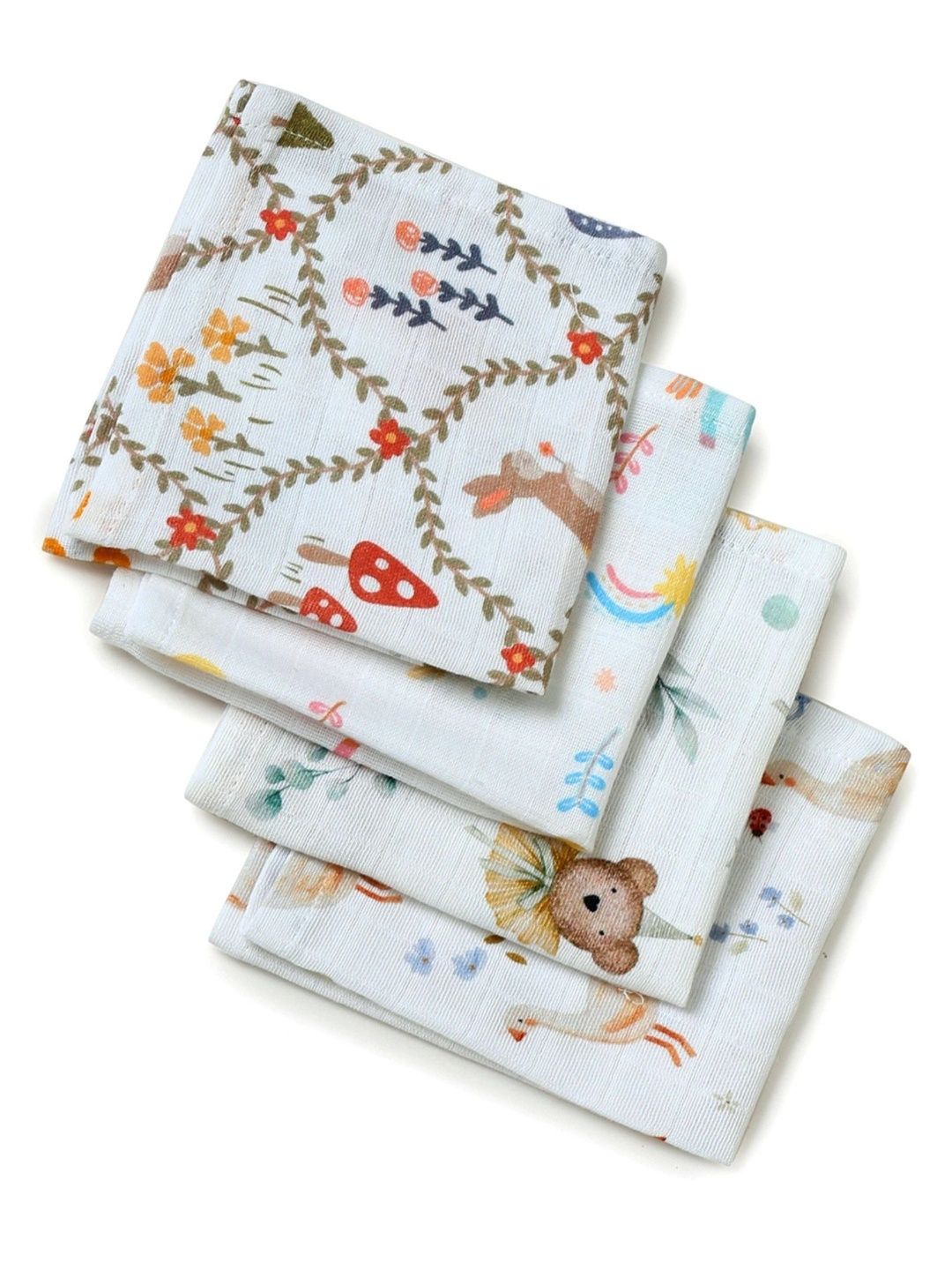 The Boo Boo Club Kids 4-Pcs White Printed 170 GSM Face Towels-picture-24