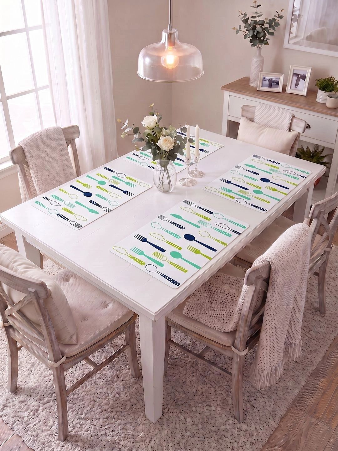 Myntra Elegant Homes 4-Pcs White Printed Rectangle Table Placemats-picture-34