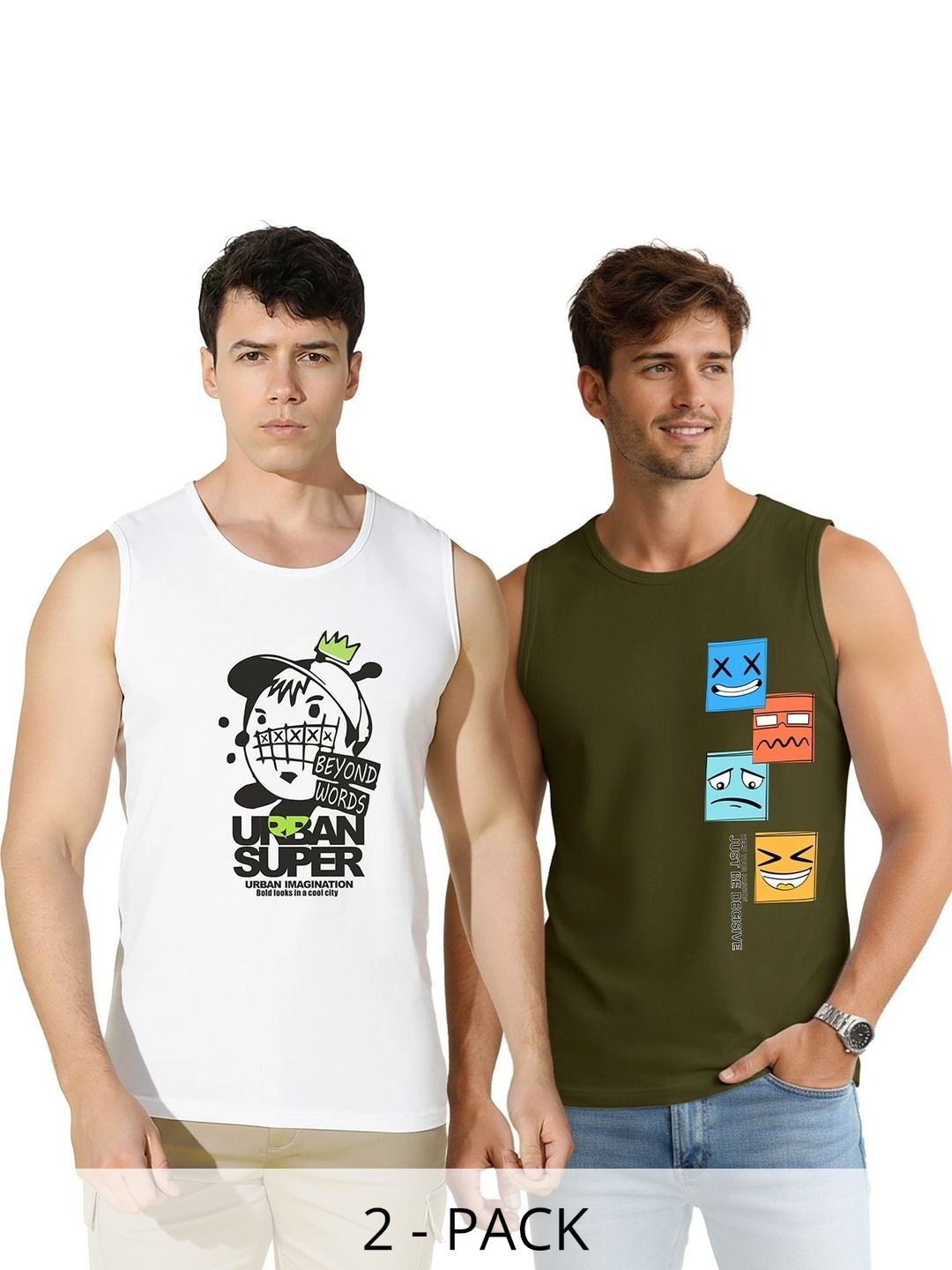 SLOWLORIS Pack of 2 Printed Cotton Tank-picture-56