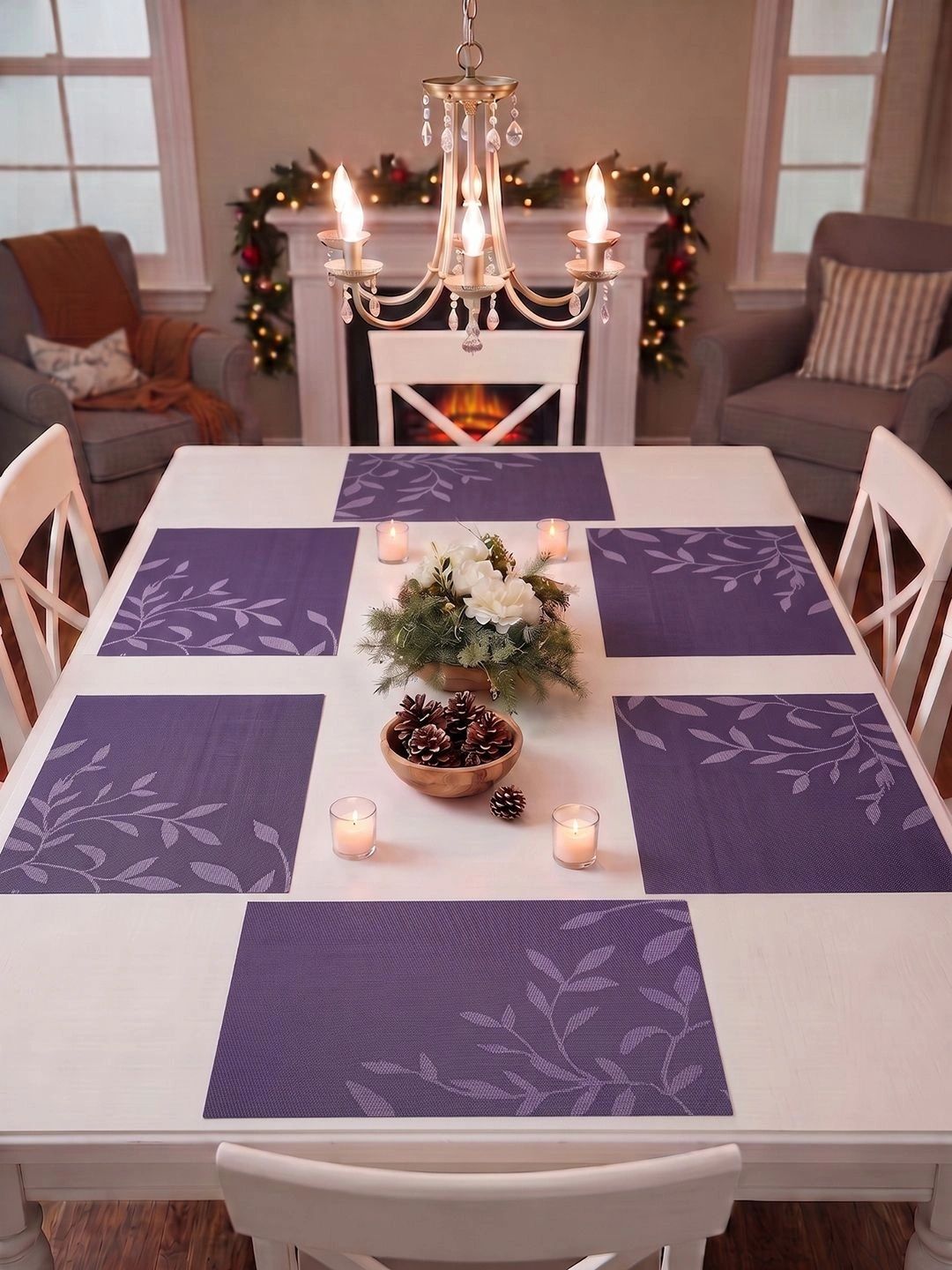 Myntra Elegant Homes 8-Pcs Purple Printed Rectangle Table Placemats-picture-52