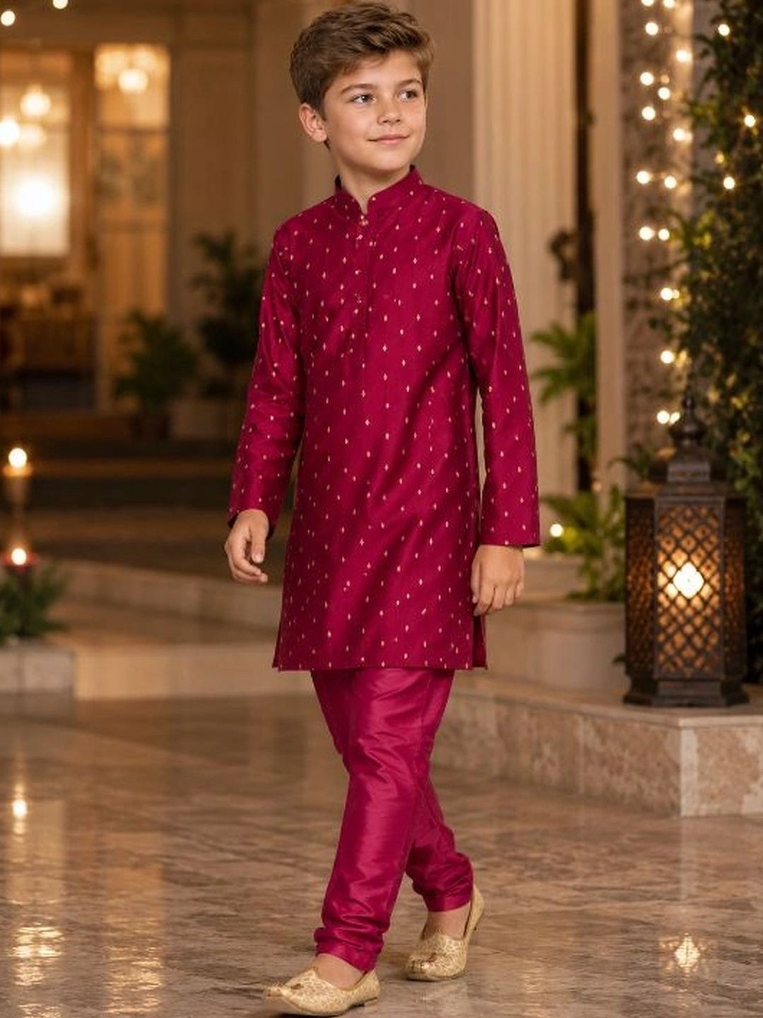 Sparklepop Boys Ethnic Motifs Printed Regular Chanderi Silk Kurta with Pyjamas-picture-16