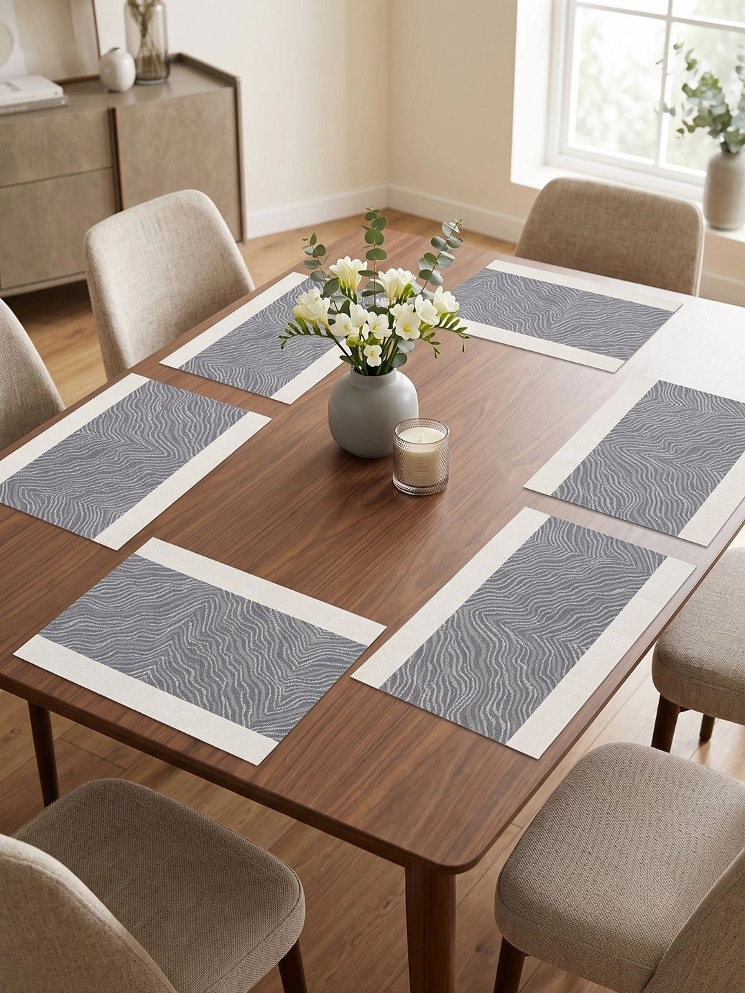 Myntra Elegant Homes 8-Pcs Grey Striped Rectangle Table Placemats-picture-27