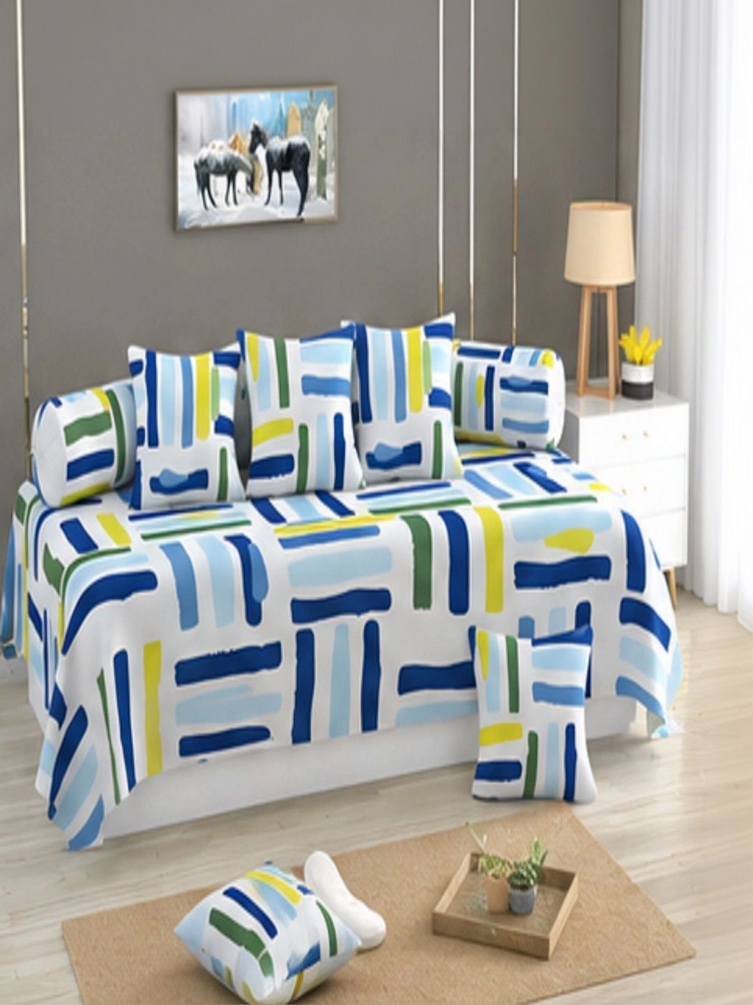A Next Step Set Of 8 Blue & White Printed Diwan Set-picture-27