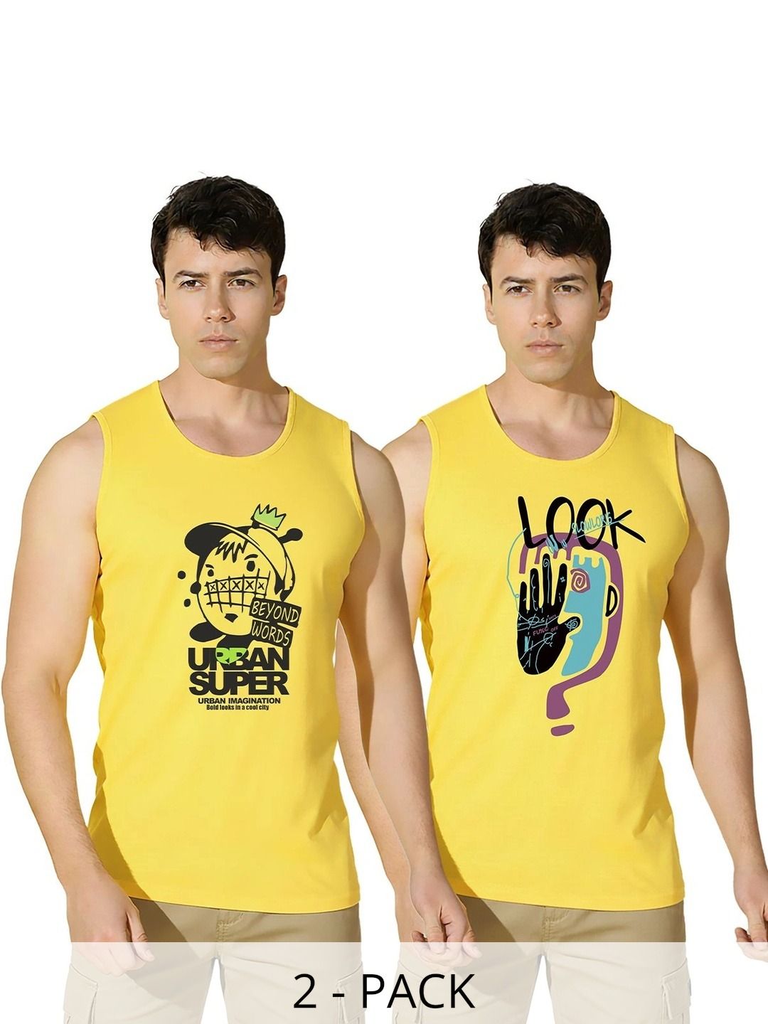 SLOWLORIS Pack of 2 Printed Cotton Gym Vest-picture-26