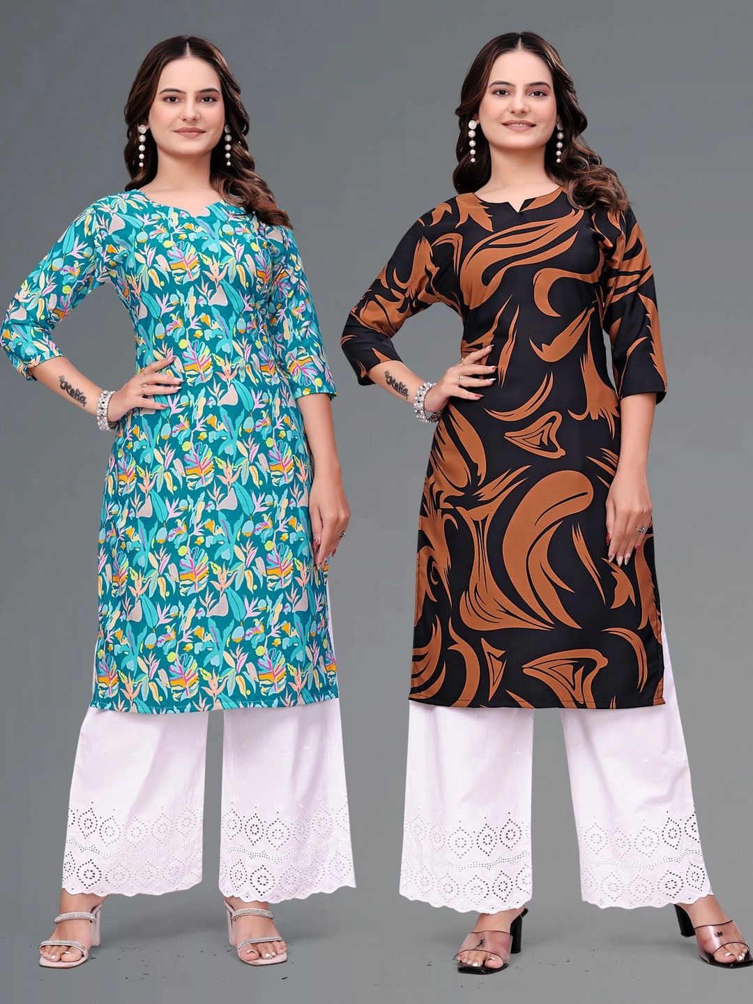MANDIV FASHION Floral Printed Boat Neck Pure Crepe Kurti-picture-30
