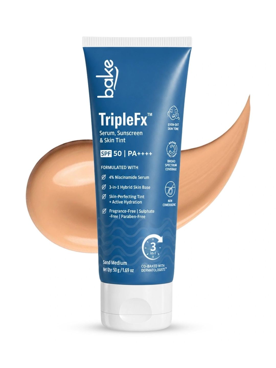 BAKE TripleFx Serum, Sunscreen & Skin Tint SPF 50 PA++++ - 50 g - Sand Medium-image-4