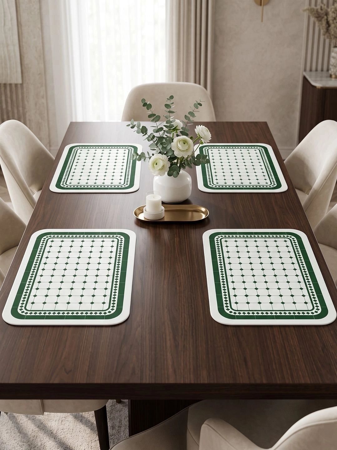 Myntra Elegant Homes 4-Pcs Green Printed Rectangle Table Placemats-picture-38
