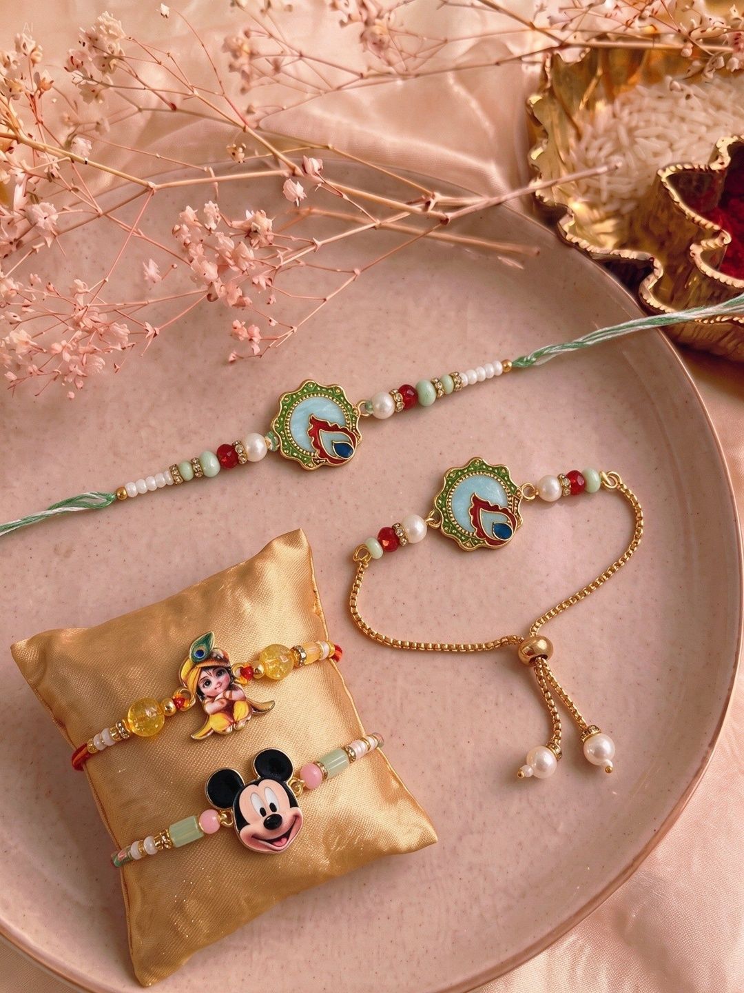 MEIRA JEWELLERY Set Of 4 Thread Rakhi With Roli And Chawal-picture-27