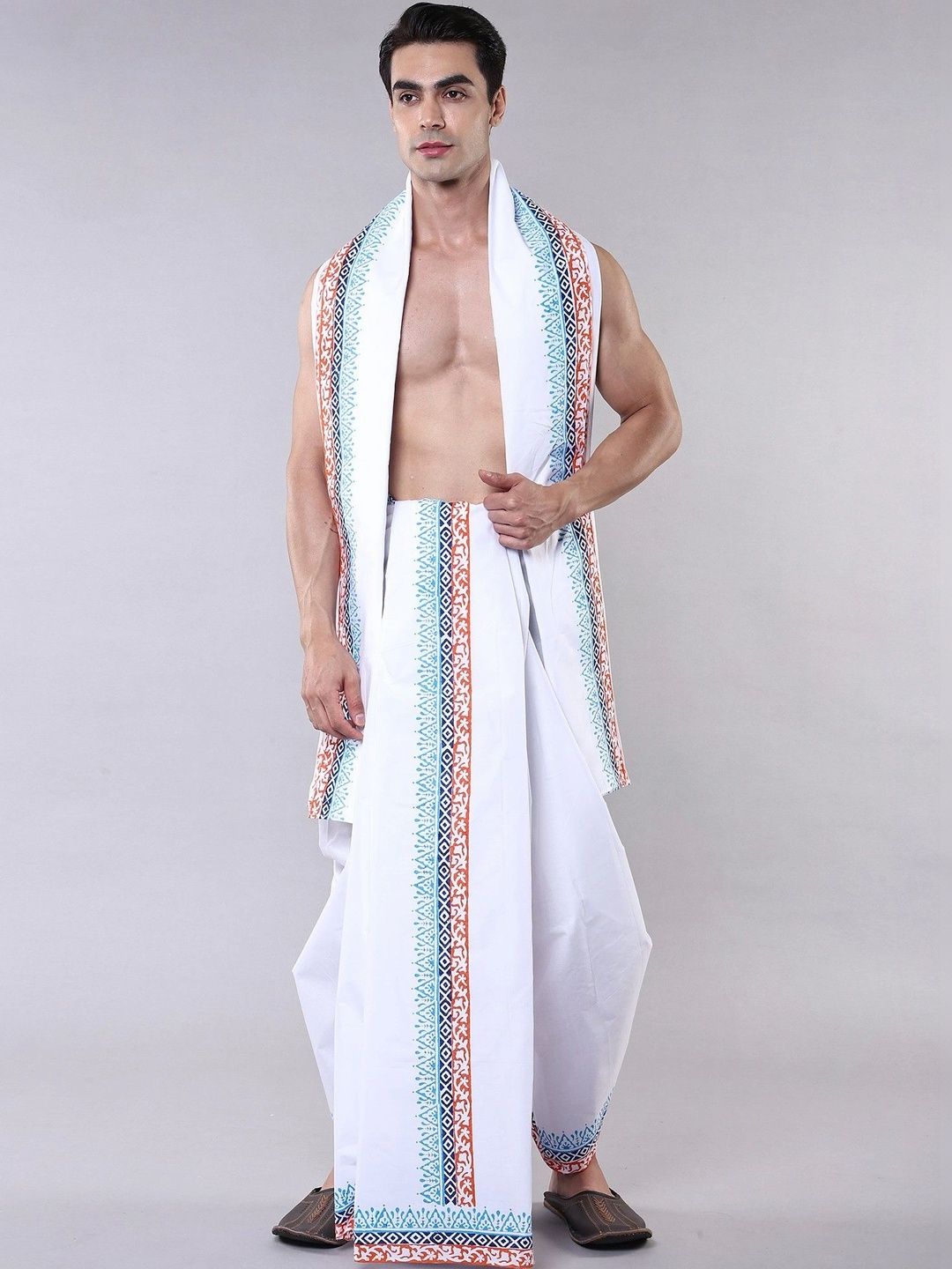Exotic India Men Printed Cotton Dhoti Dhotis-image-25