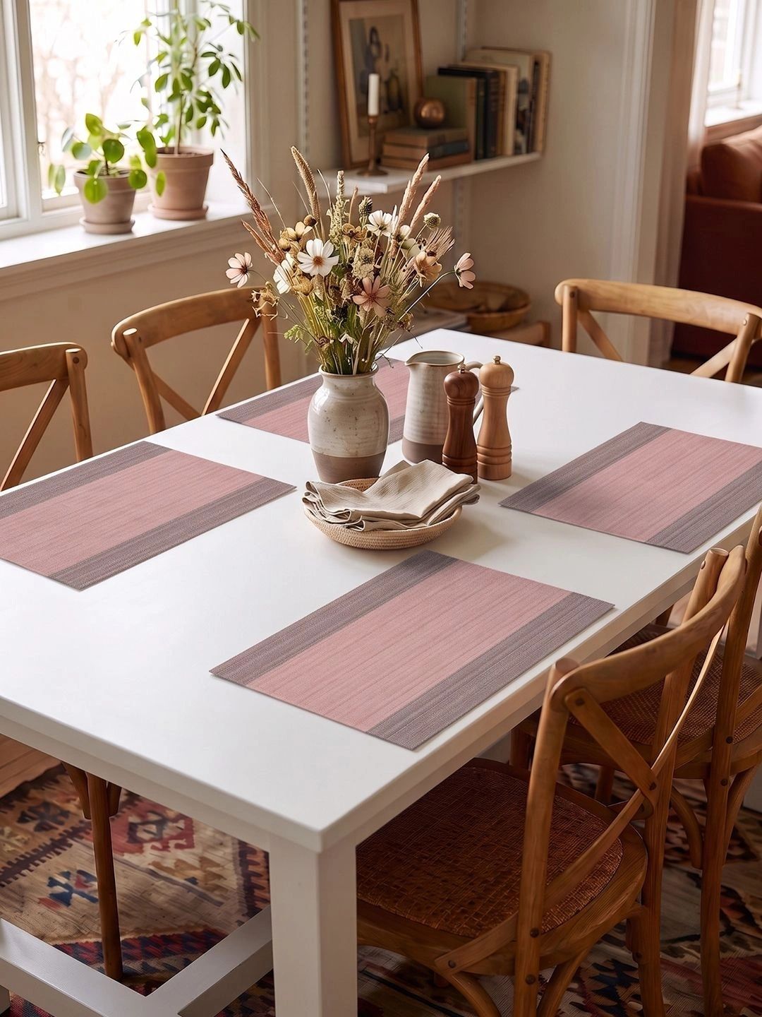 Myntra Elegant Homes 4-Pcs Peach Striped Rectangle Table Placemats-picture-44