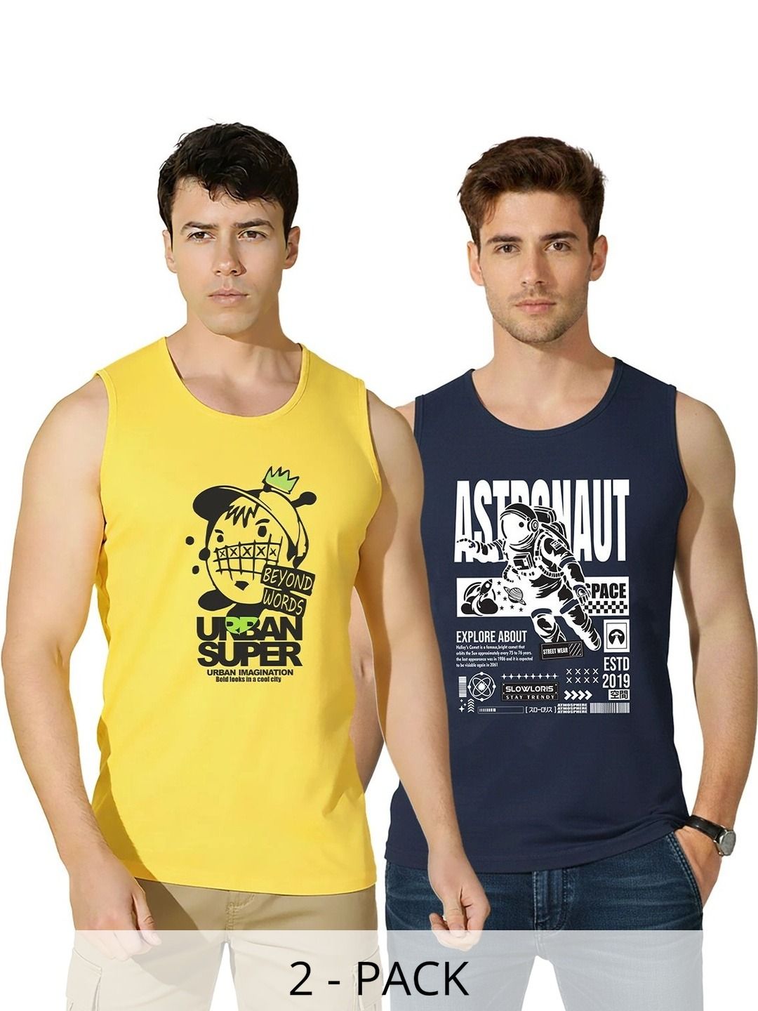 CRYPTIC Pack of 2 Printed Cotton Gym Vest-picture-36