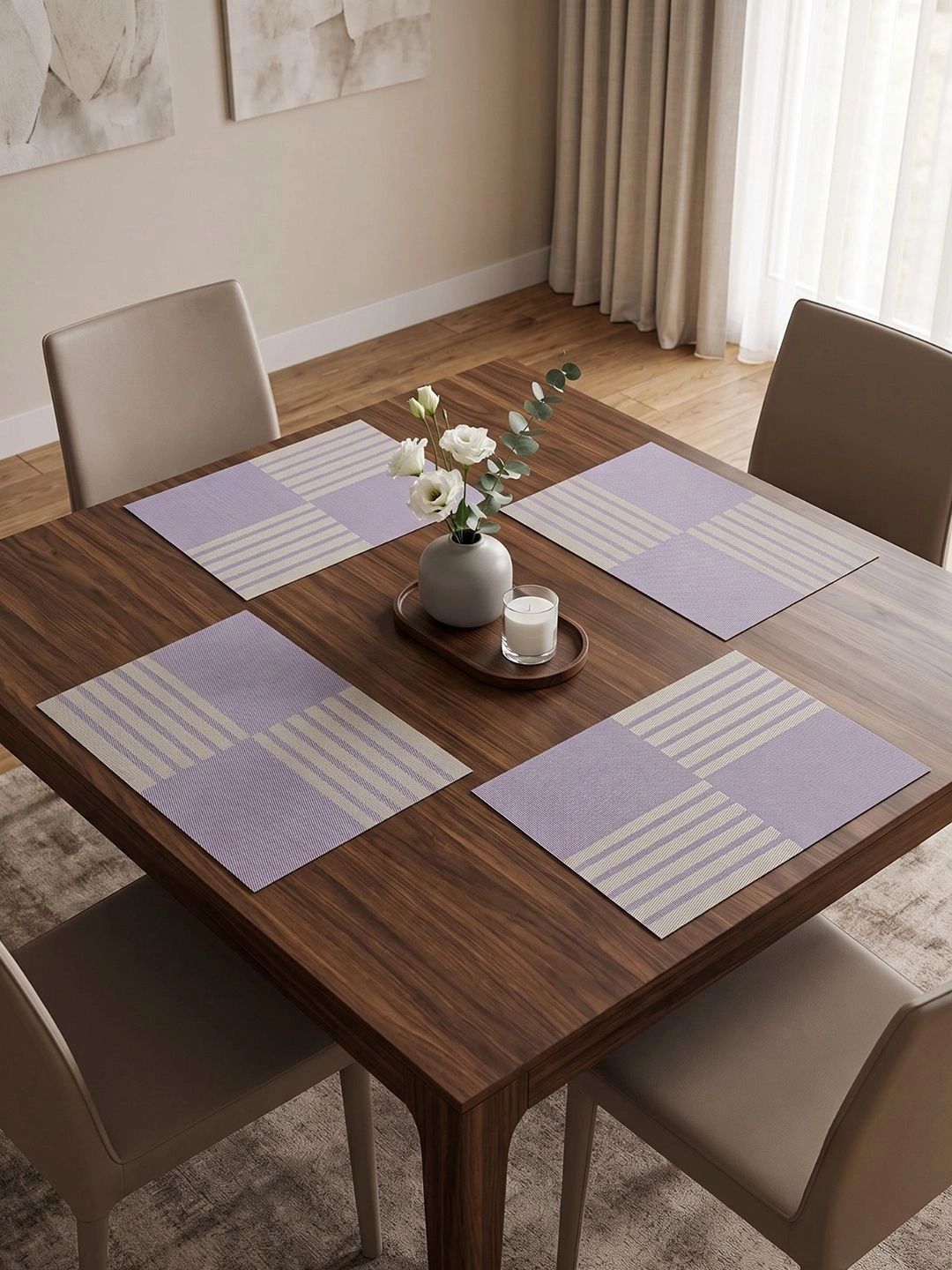 Myntra Elegant Homes 4-Pcs Purple Printed Rectangle Table Placemats-picture-46