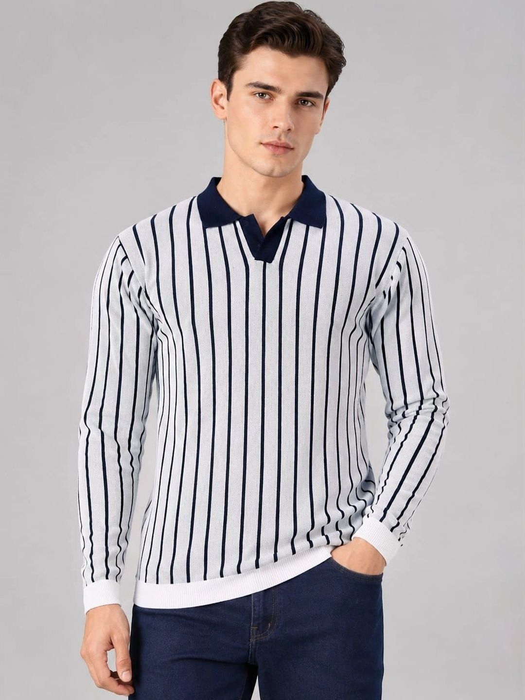 R.Code by The Roadster Life Co. Men Striped Polo Collar T-shirt-picture-10