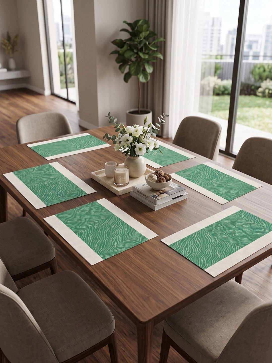 Myntra Elegant Homes 8-Pcs Green Striped Rectangle Table Placemats-picture-44