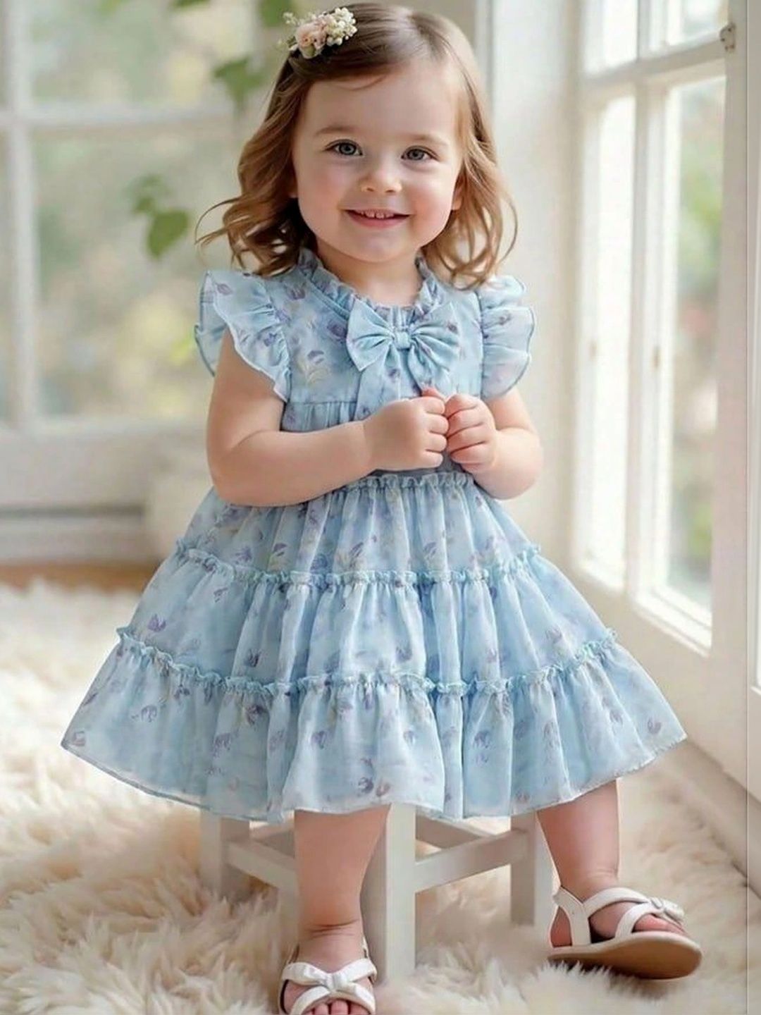 YK Floral Print Flutter Sleeve Ruffled A-Line Dress-picture-37