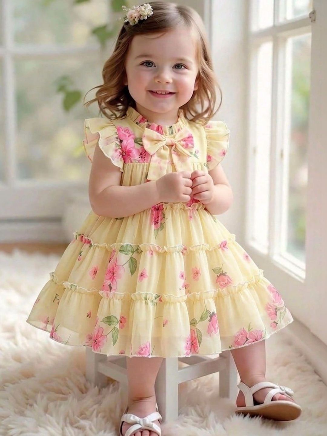 BAESD Floral Print Flutter Sleeve Ruffled A-Line Dress-picture-29