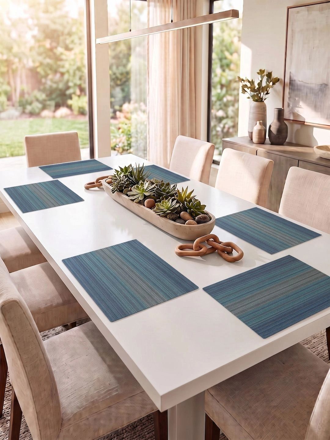 Myntra Elegant Homes 8-Pcs Navy Blue Striped Rectangle Table Placemats-picture-14