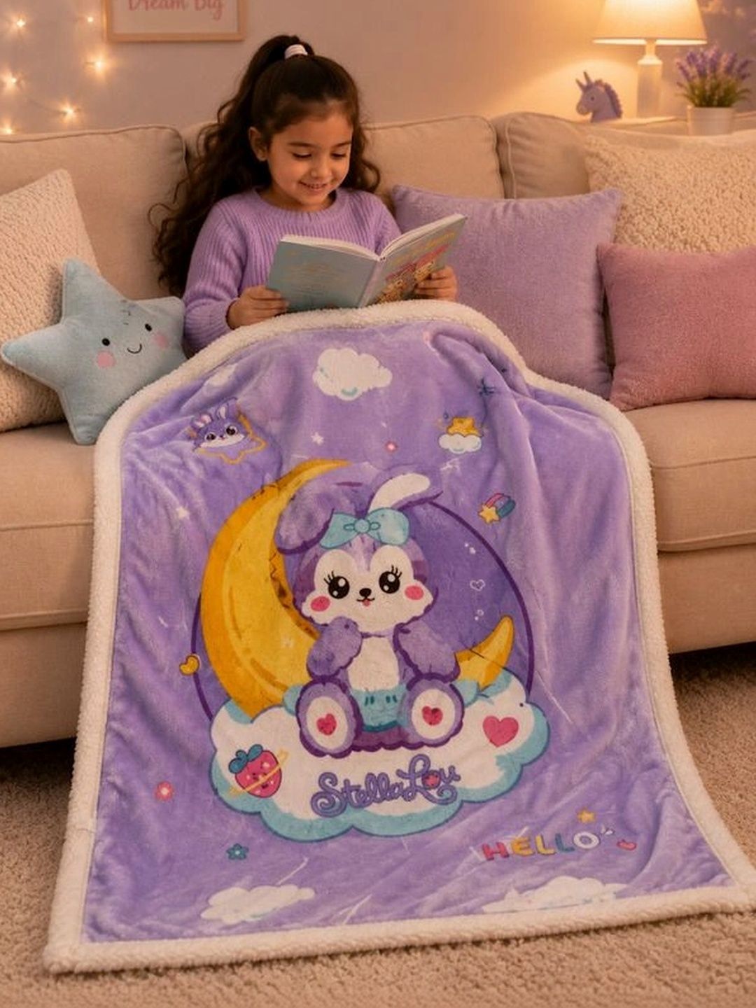 Milkymoon Kids Purple Cartoon Characters Fleece Mild Winter 300 GSM Blanket-picture-17