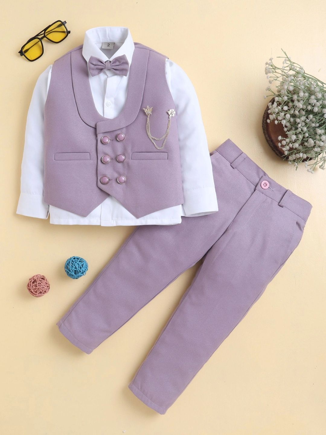 KALINI Boys Shawl Collar Double-Breasted Three Piece Suit-image-18