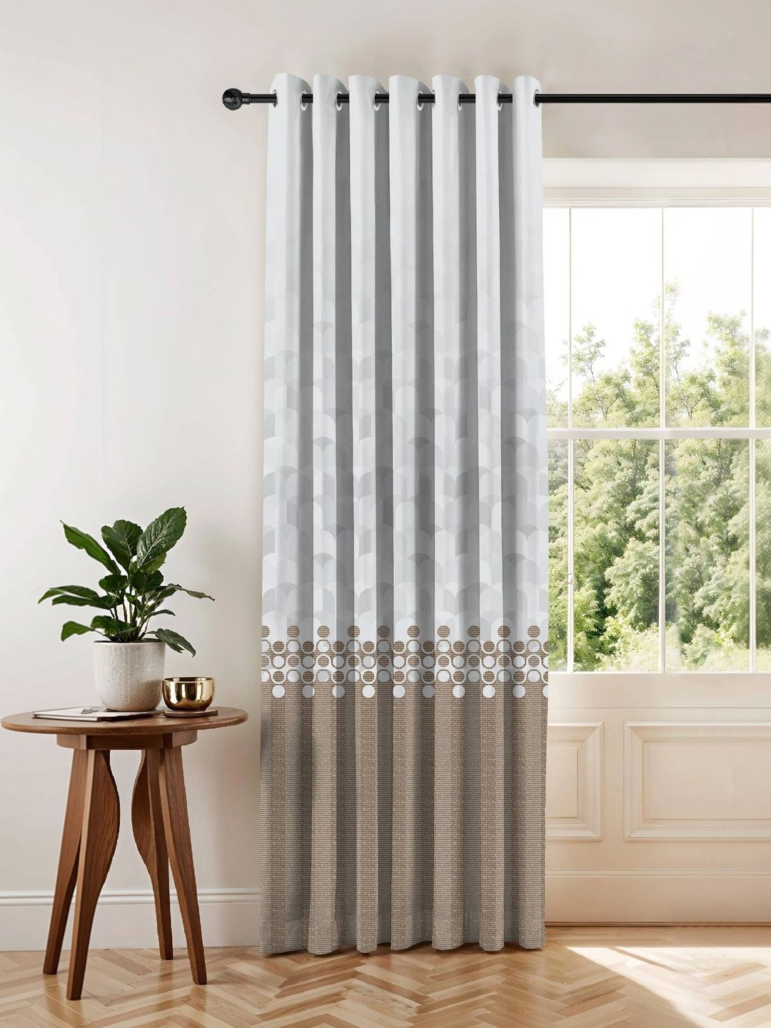 CASABLEU Coffee Brown Geometric Room Darkening Long Door Curtain-picture-24