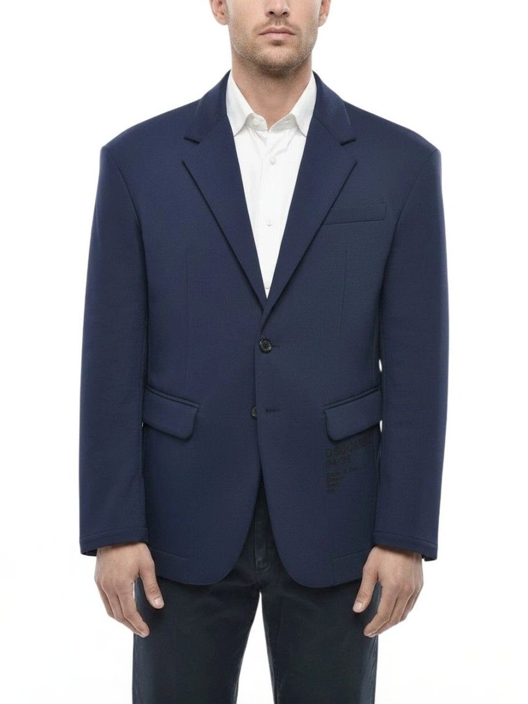 Dsquared2 Blue Solid Notched Lapel Blazer-picture-10