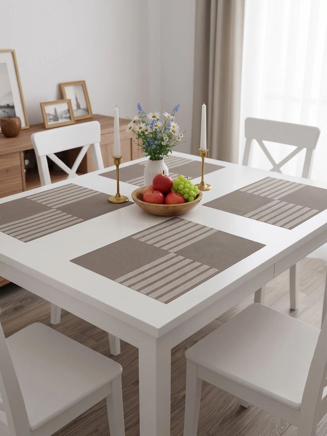 Myntra Elegant Homes 4-Pcs Camel Brown Striped Rectangle Table Placemats-picture-16