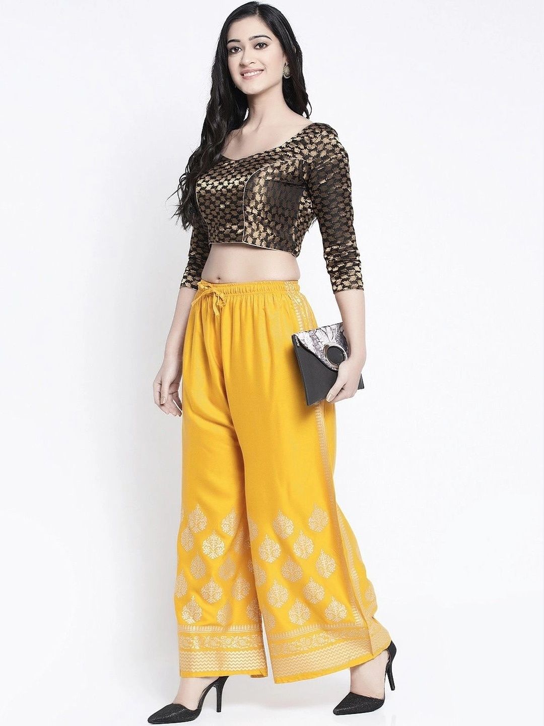 OMAYA Women Ethnic Motifs Printed Knitted Ethnic Palazzos-picture-23