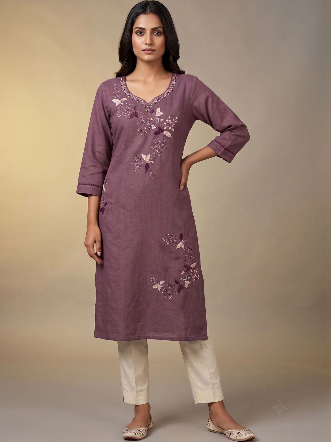 XIVARA Ethnic Motifs Embroidered V-Neck Kurti-picture-53