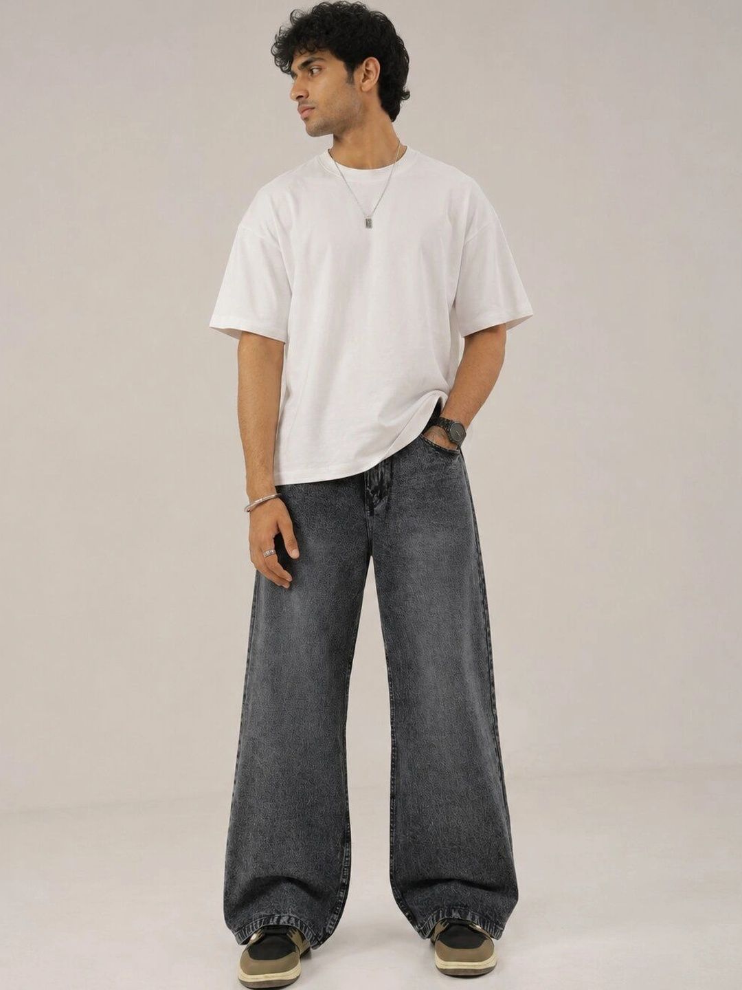 Line out line Men Wide Leg Mid-Rise Jeans-picture-34