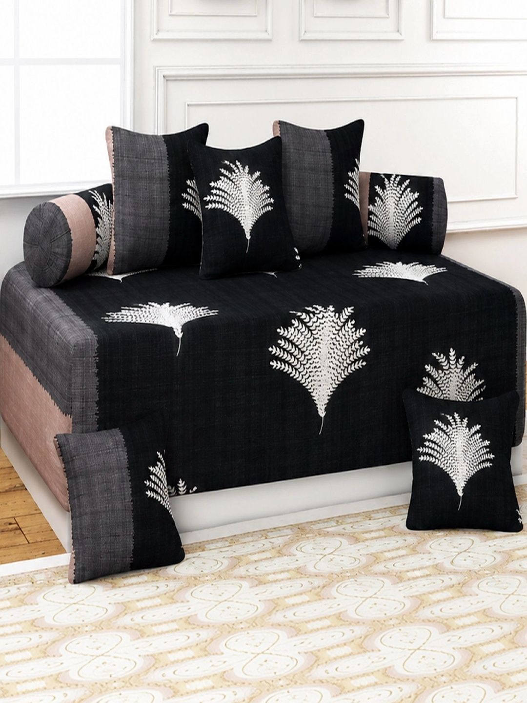 A Next Step Set Of 8 Black & White Printed Diwan Set-picture-15