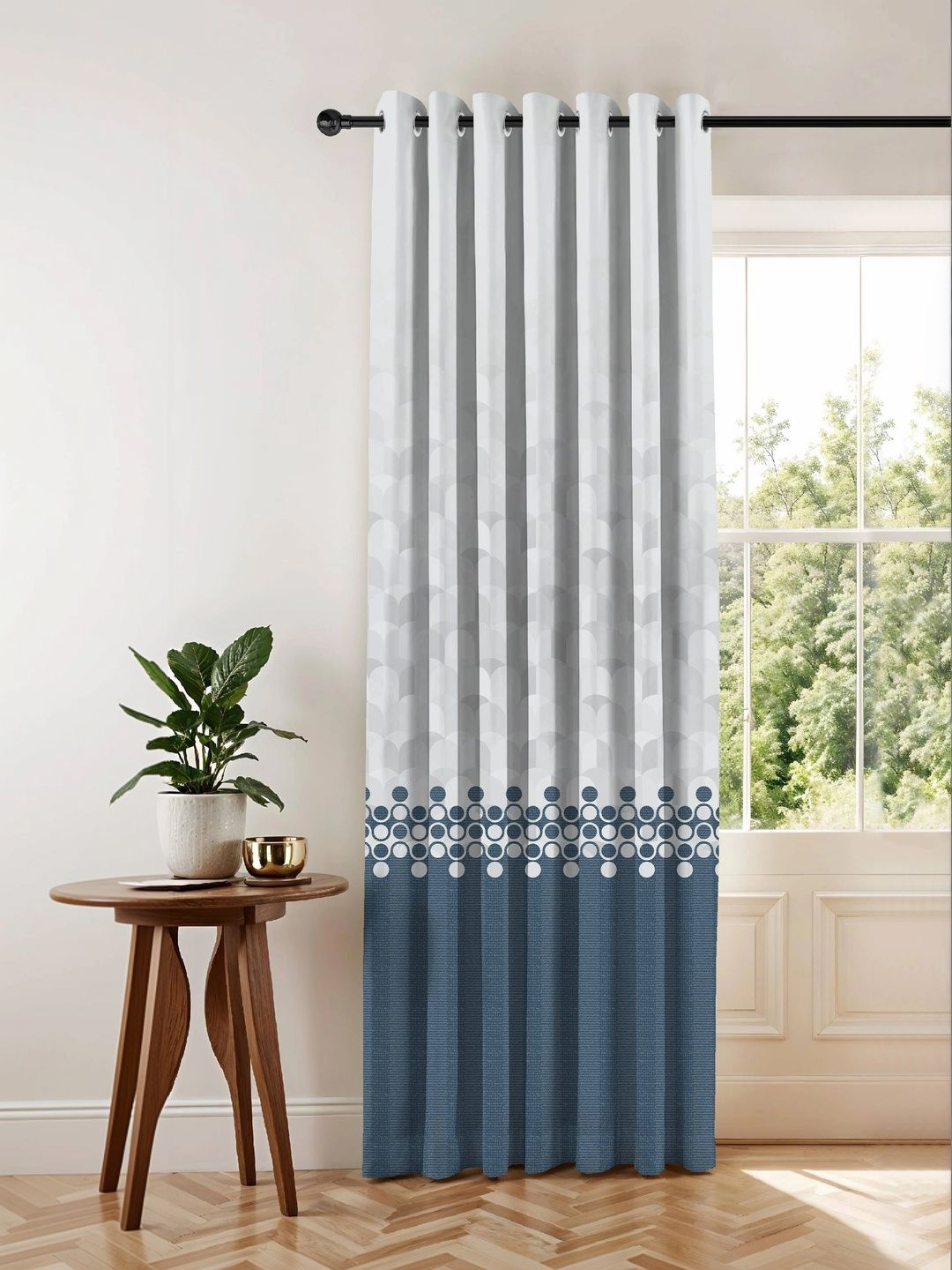 CASABLEU Blue Geometric Room Darkening Long Door Curtain-image-11