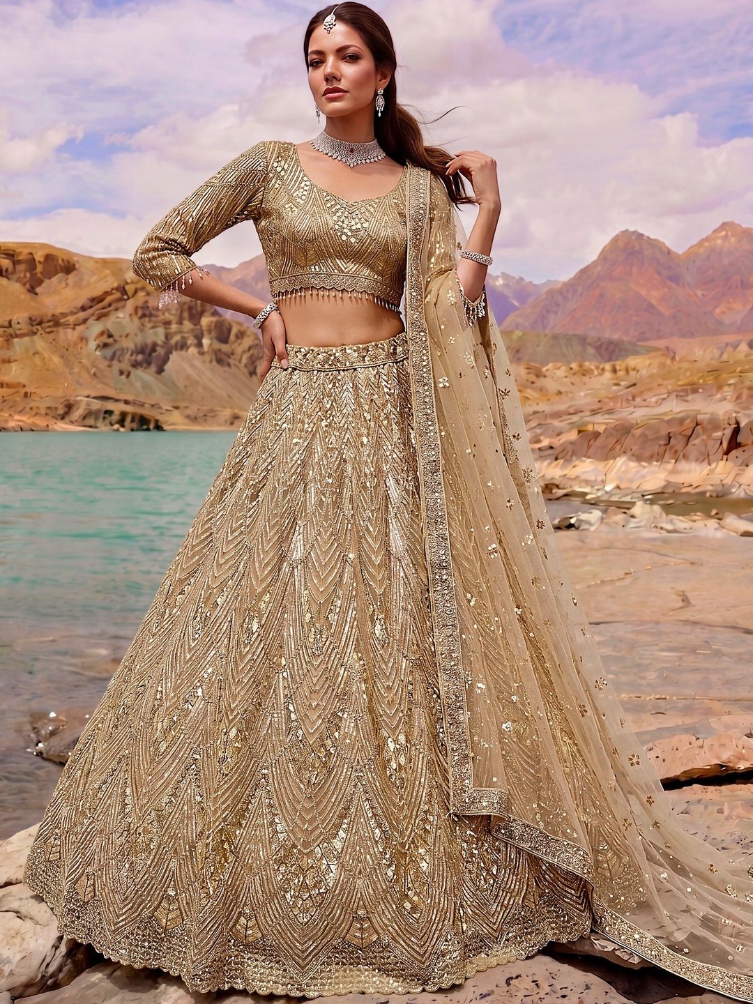 Vruxon Embellished Sequinned Semi-Stitched Lehenga & Ready to Wear Blouse With Dupatta-picture-58